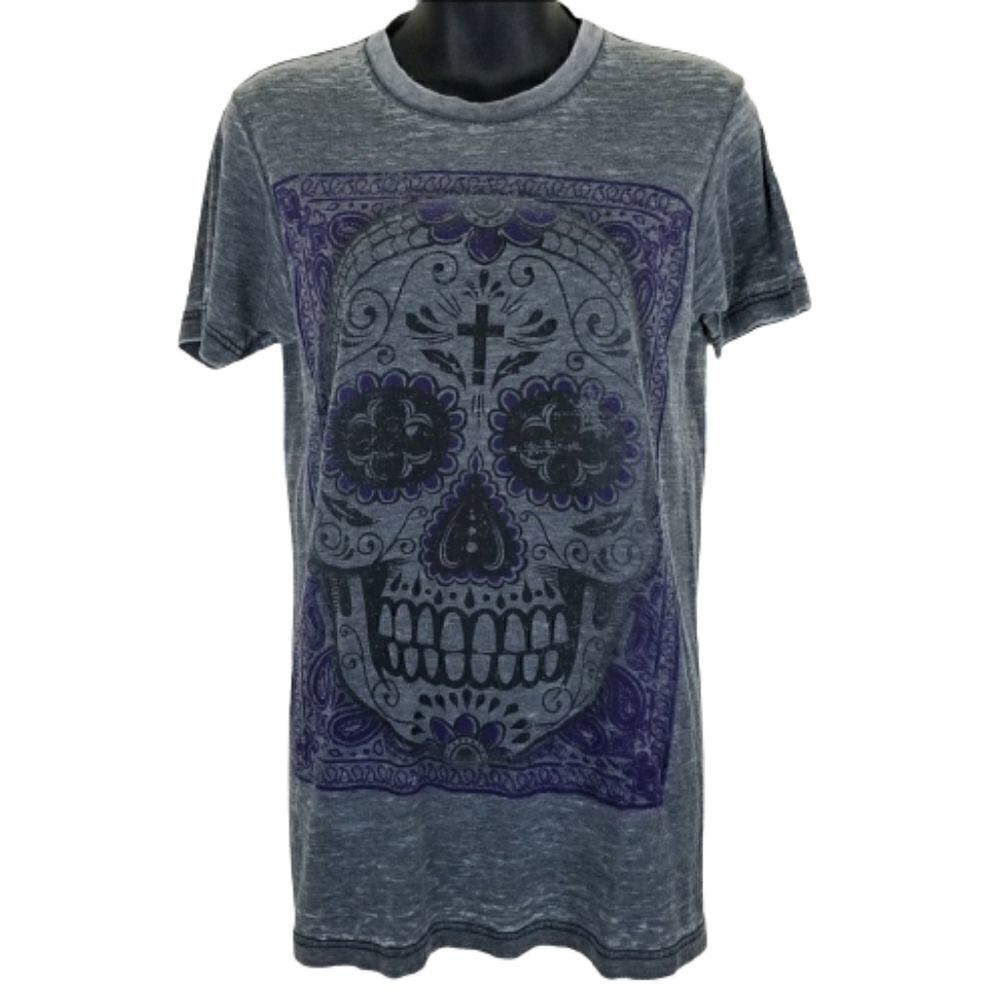 HYBRID Gray Burn Out Skull Gpraphic Tee size S